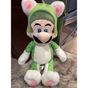 Nintendo Super Mario Luigi Green White Cat Suit Giant 24" Soft Plush Toy Used